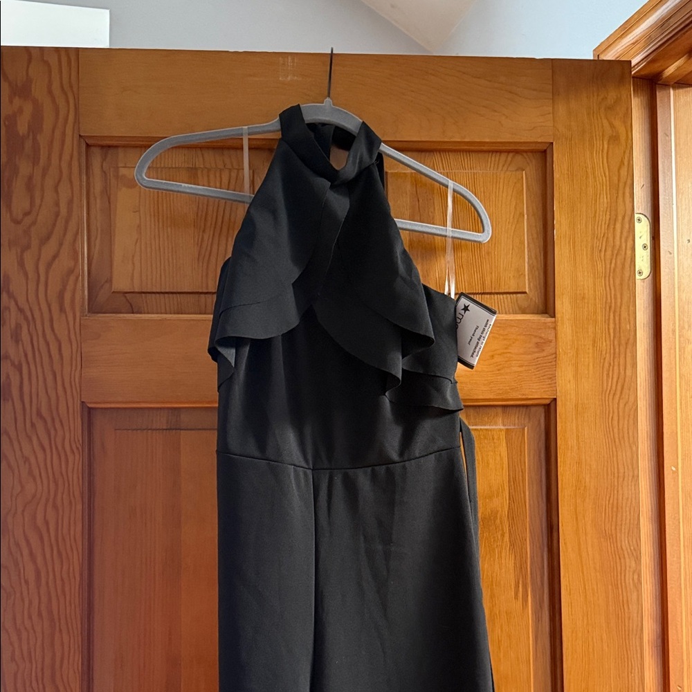 bebe Black One-Shoulder Ruffle Neck Dress